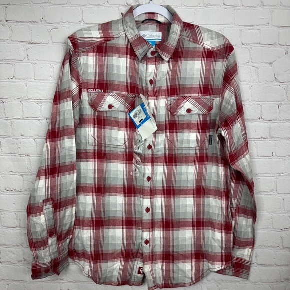 Columbia Oklahoma Sooners OU long sleeve flannel button up shirt sz S NWT‎ - Picture 1 of 6